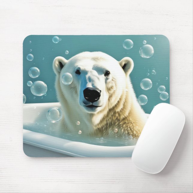 Polar Bear In Bubble Bath Mouse Mat (With Mouse)