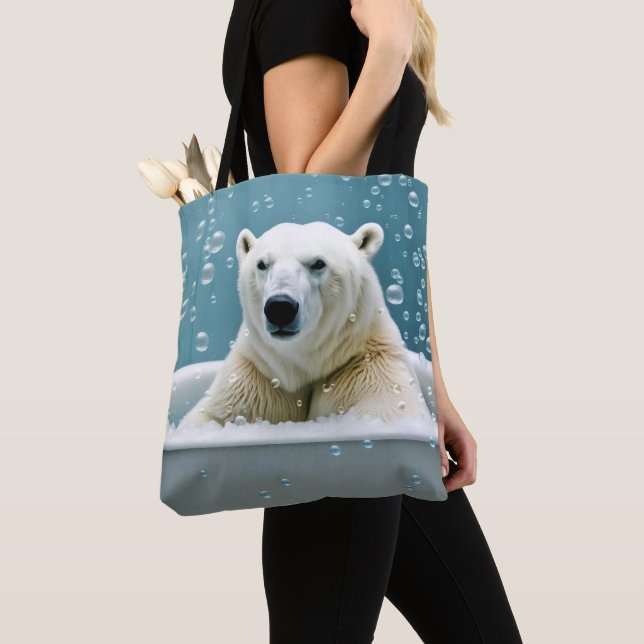 Polar Bear In Bubble Bath Tote Bag (Close Up)