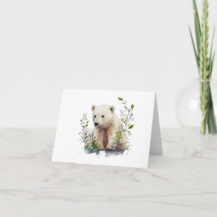 Polar Bear in Flowers Blank Greeting Card