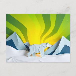 Polar bear in origami look holiday postcard