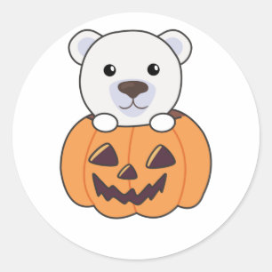 Polar Bear In Pumpkin Sweet Polar Bears Happy Classic Round Sticker