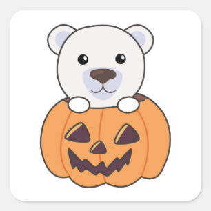 Polar Bear In Pumpkin Sweet Polar Bears Happy Square Sticker