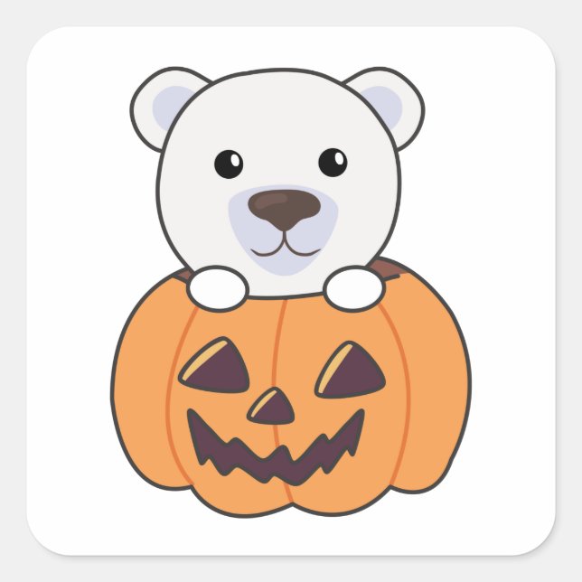 Polar Bear In Pumpkin Sweet Polar Bears Happy Square Sticker (Front)