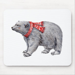 Polar Bear in Red Scarf Mouse Mat