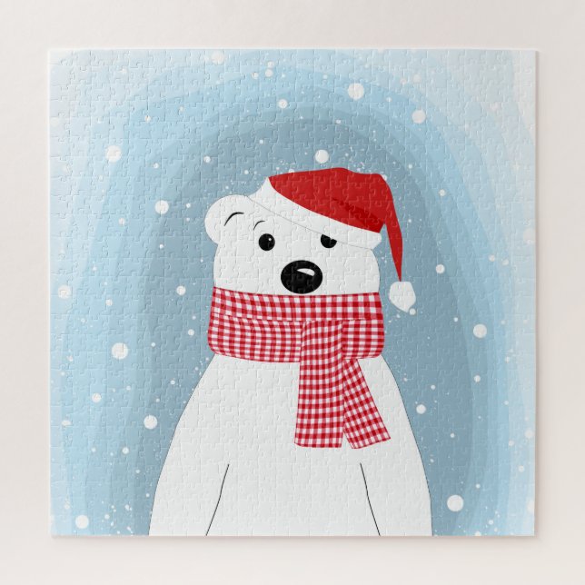 Polar bear in Santa hat, personalised Jigsaw Puzzle (Vertical)