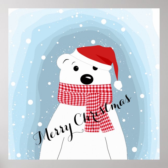 Polar bear in Santa hat, personalized Poster (Front)