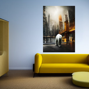 Polar bear in the city AI Art Poster