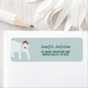 Polar Bear in Winter Hat Christmas Return Address