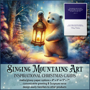 Polar Bear & Lantern Christian KJV Verse Christmas Holiday Card