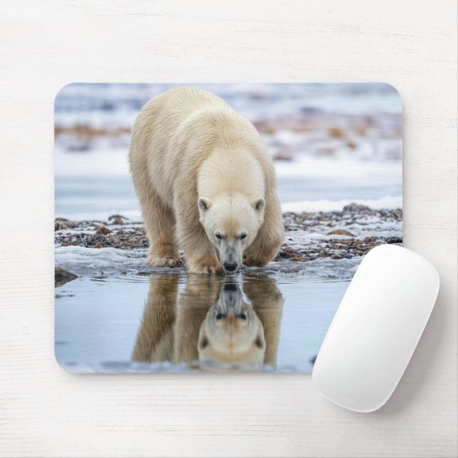 Polar Bear Looking at its Reflection Mouse Mat (With Mouse)