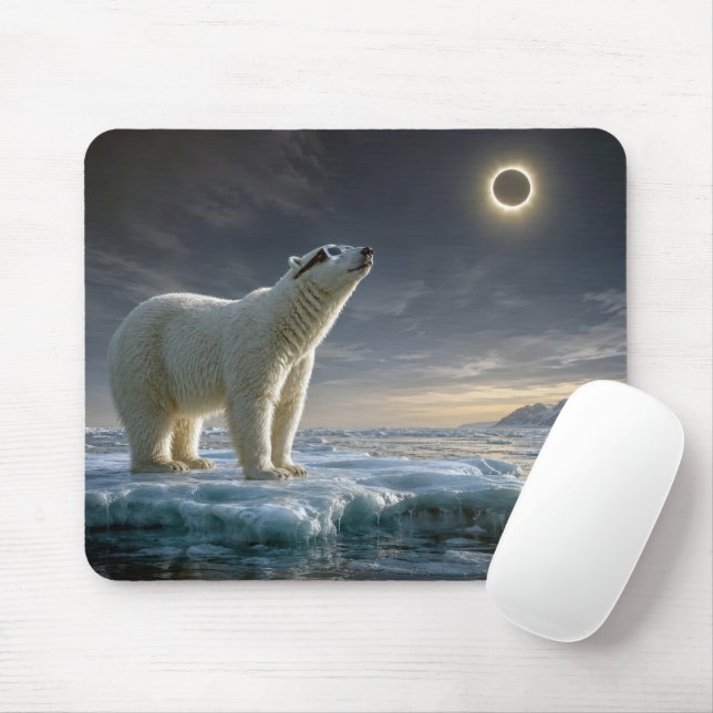 Polar Bear Looking at Solar Eclipse  Mouse Mat (With Mouse)