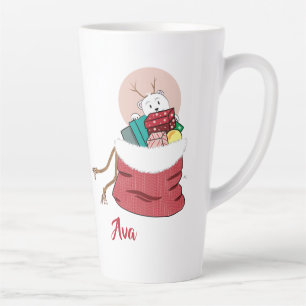 Polar Bear Looking into Santa's Red Bag Latte Mug