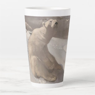 Polar bear lounging in snow vintage illustration latte mug