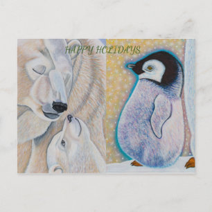 Polar Bear Love and Baby Penguin Postcard