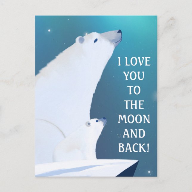  Polar Bear Love Northern Light Winter   Postcard (Front)