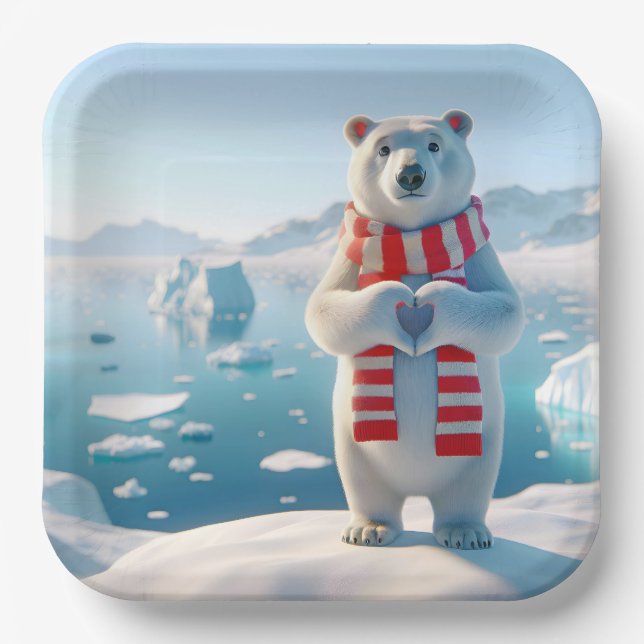 Polar Bear Love Paper Plate (Front)