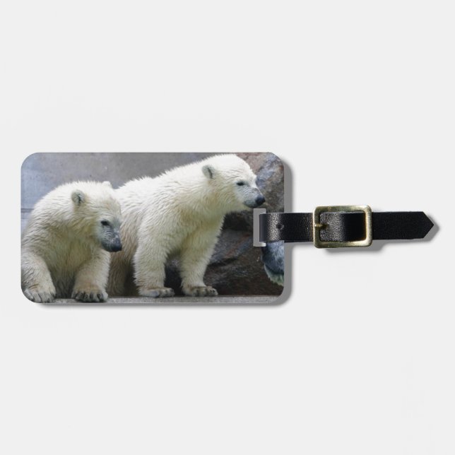 Polar Bear Luggage Tag w/ leather strap (Front Horizontal)