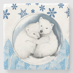 Polar Bear Marble Stone Coaster Christmas