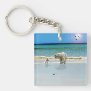 Polar Bear Meets Jack Russell, Acrylic Keyring