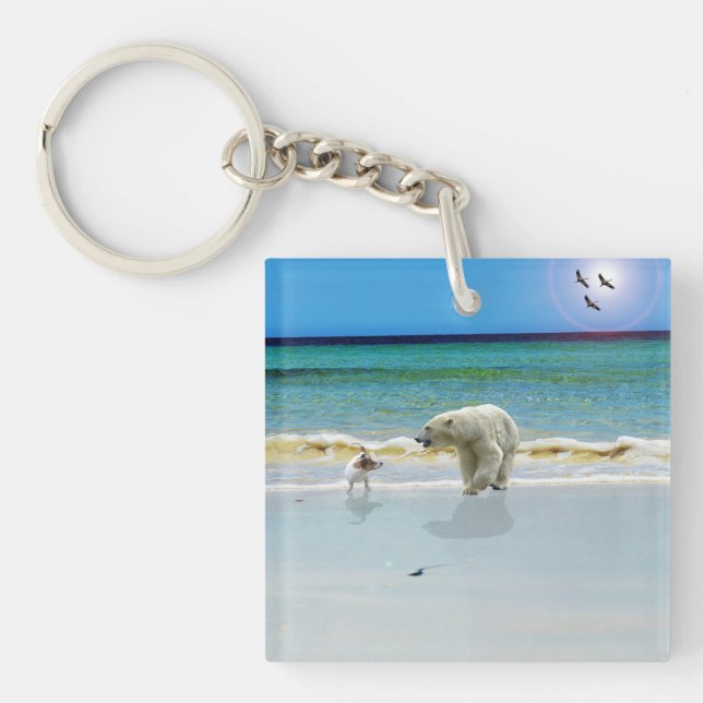 Polar Bear Meets Jack Russell,  Acrylic Keyring (Front)