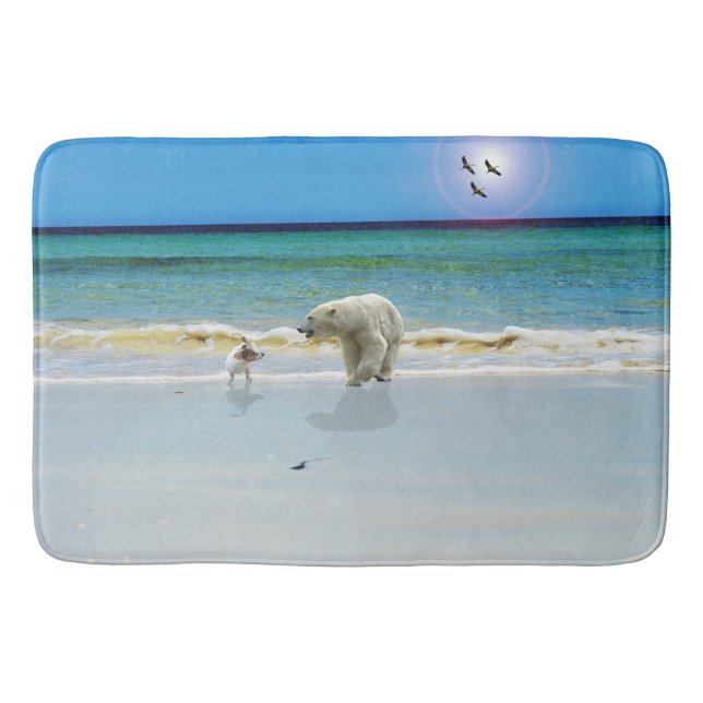 Polar Bear Meets Jack Russell, Memory Foam Bathmat (Front)