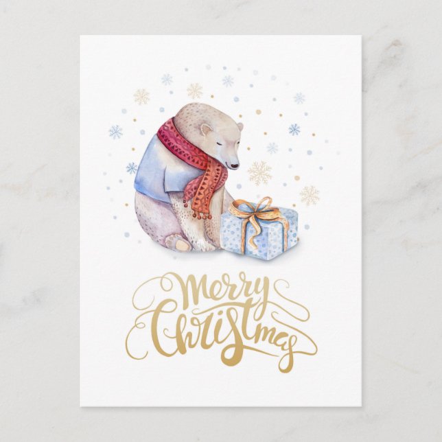 Polar Bear Merry Christmas Holiday Postcard (Front)