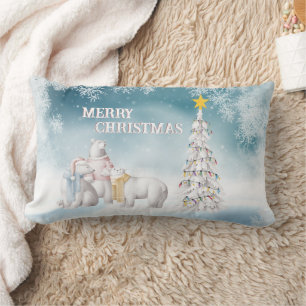 Polar Bear Merry Christmas Lumbar Pillow