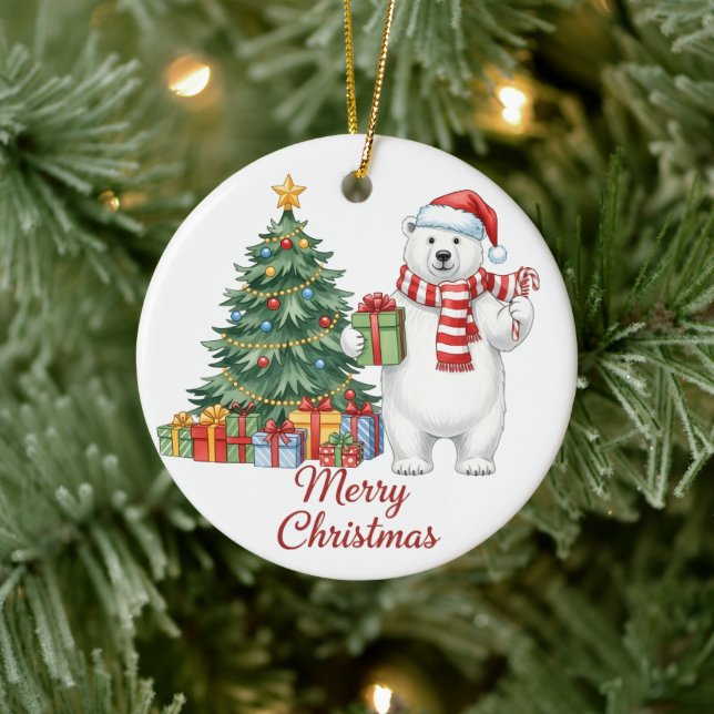 Polar Bear Merry Christmas Ornament - Personalized (Tree)