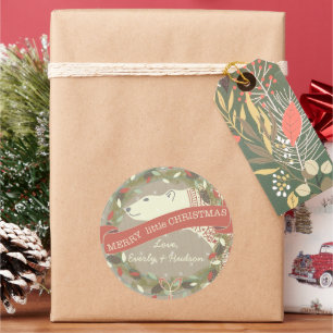 Polar Bear Merry little Christmas Garland of light Classic Round Sticker