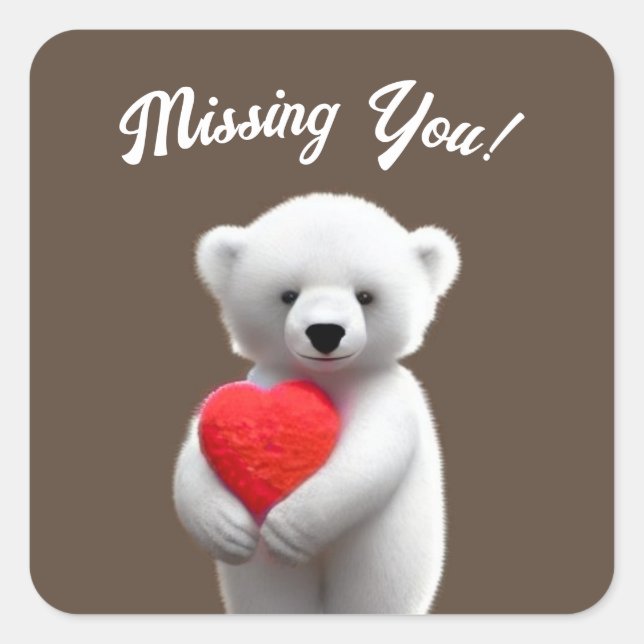 Polar Bear Missing You Square Sticker (Front)