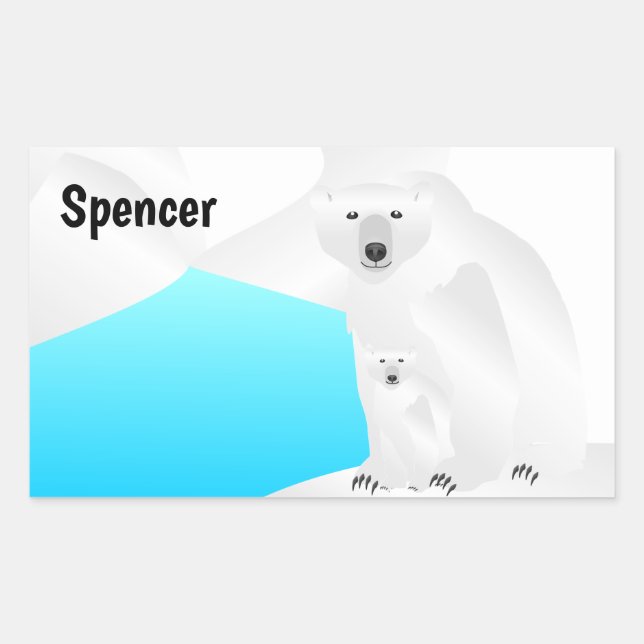 Polar Bear Mom and Cub Rectangular Sticker (Front)
