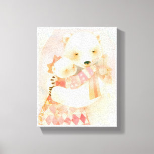 Polar Bear Mother and Cub Cuddle Nursery Poster Canvas Print