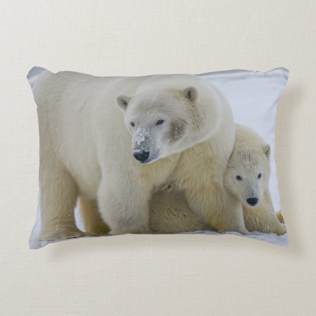 POLAR BEAR MOTHER AND CUB NORTHERN ALASKA DECORATIVE CUSHION (Front)
