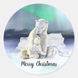 Polar Bear Mother & Baby Christmas Classic Round Sticker