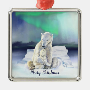 Polar Bear Mother & Baby Christmas Metal Tree Decoration