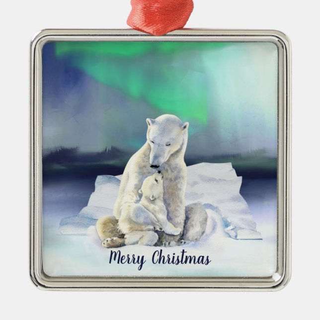 Polar Bear Mother & Baby Christmas Metal Tree Decoration (Front)