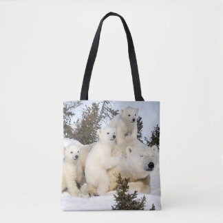 Polar bear mother & cubs tote bag