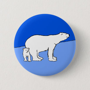 Polar Bear Mum and Cub Painting - Wildlife Art 6 Cm Round Badge