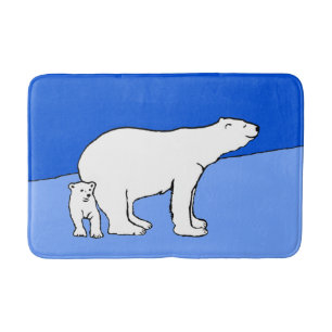 Polar Bear Mum and Cub Painting - Wildlife Art Bath Mat