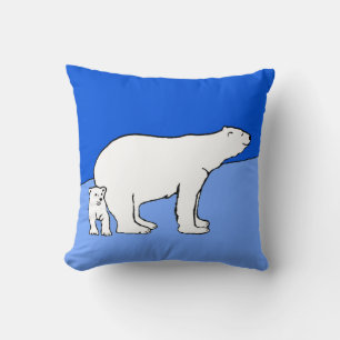 Polar Bear Mum and Cub Painting - Wildlife Art Cushion