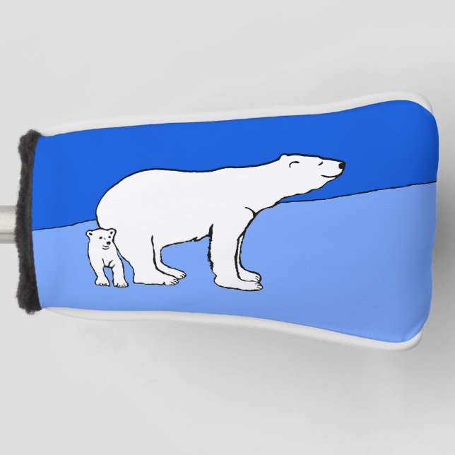 Polar Bear Mum and Cub Painting - Wildlife Art Golf Head Cover (Front)