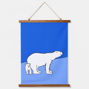 Polar Bear Mum and Cub Painting - Wildlife Art Hanging Tapestry