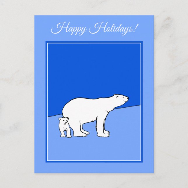 Polar Bear Mum and Cub Painting - Wildlife Art Holiday Postcard (Front)