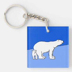 Polar Bear Mum and Cub Painting - Wildlife Art Key Ring