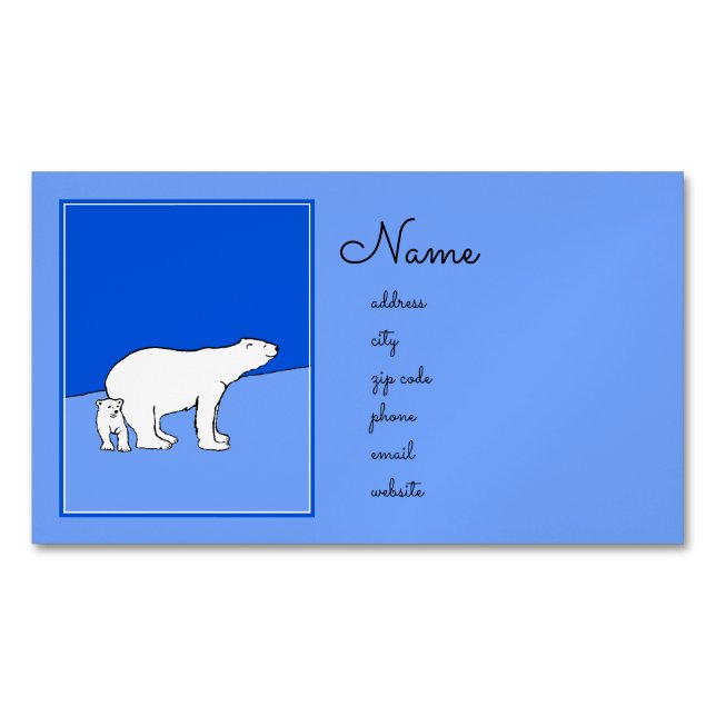 Polar Bear Mum and Cub Painting - Wildlife Art Magnetic Business Card (Front)