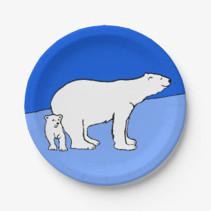 Polar Bear Mum and Cub Painting - Wildlife Art Paper Plate