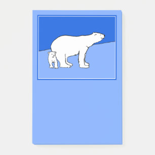 Polar Bear Mum and Cub Painting - Wildlife Art Post-it Notes