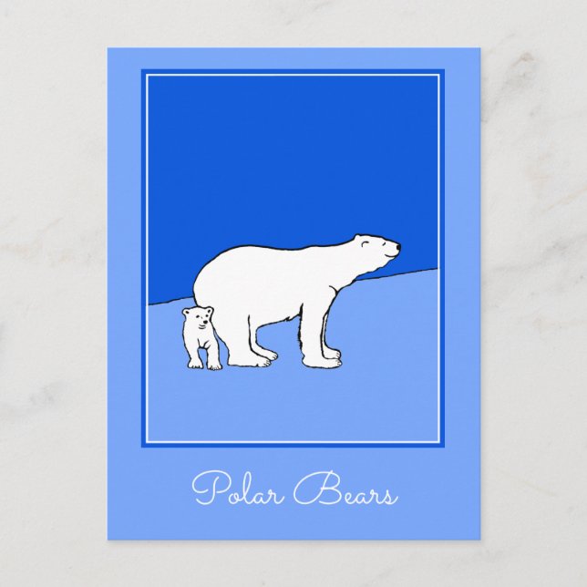 Polar Bear Mum and Cub Painting - Wildlife Art Postcard (Front)