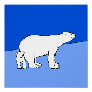 Polar Bear Mum and Cub Painting - Wildlife Art Poster