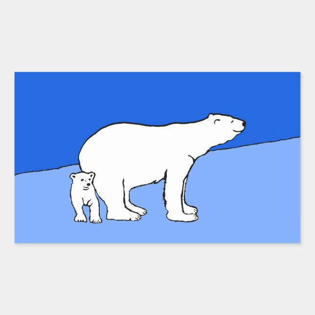 Polar Bear Mum and Cub Painting - Wildlife Art Rectangular Sticker (Front)